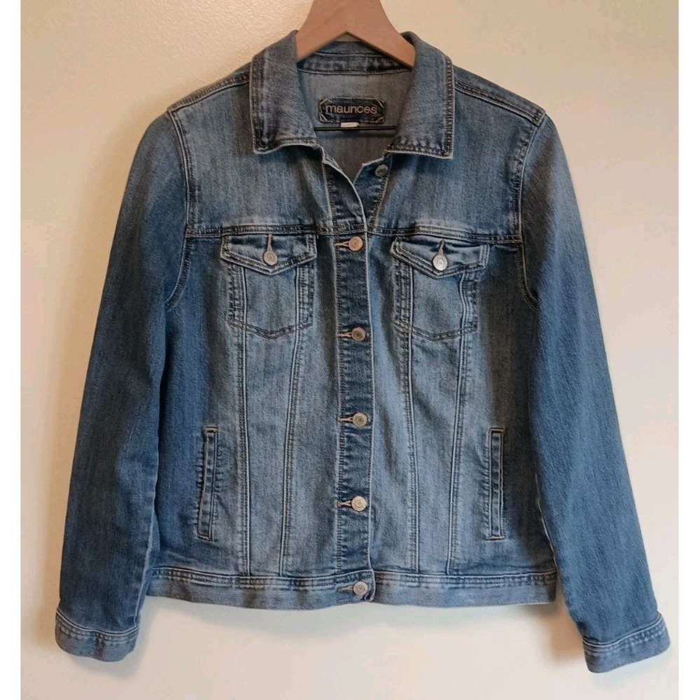 Maurices Plus Denim Jean Jacket Women's 0/ 14W Medium Wash Stretch Classic